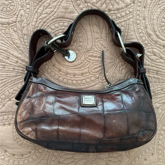 Dooney And Bourke Croc Embossed Hobo Shoulder - Picture 1 of 15